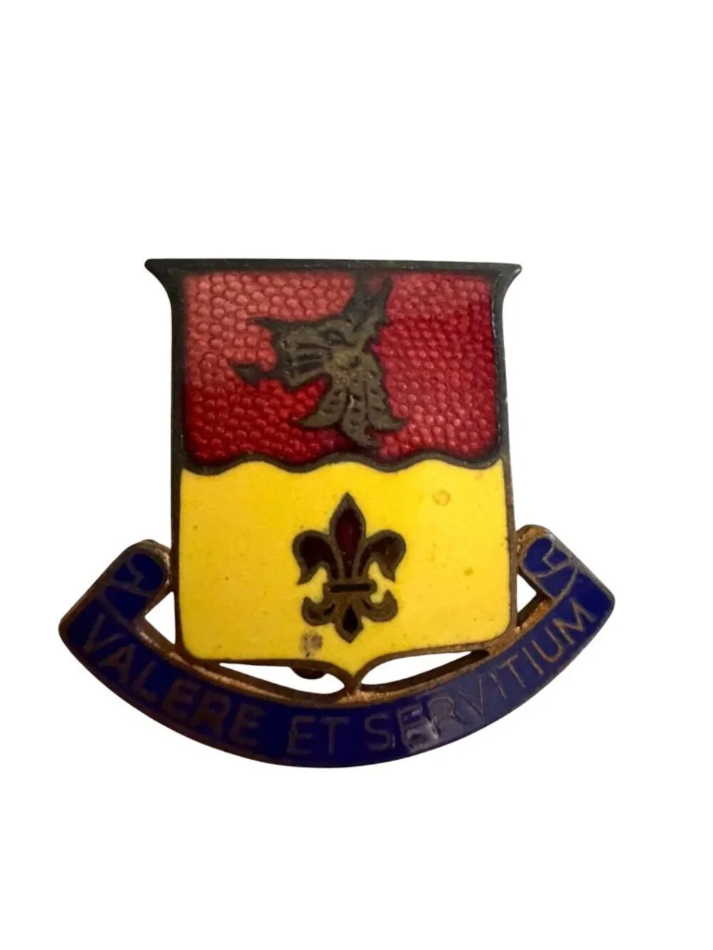 Vintage US Army 124th Ordnance Battalion DUI Pin Valere Et Servitium Enamel Cres